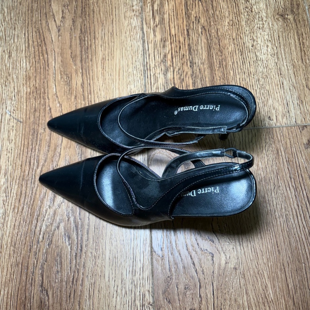 Pierre Dumas Max Black Pointed Toe Slingback Stiletto Pumps Heels 8M - Picture 4 of 10